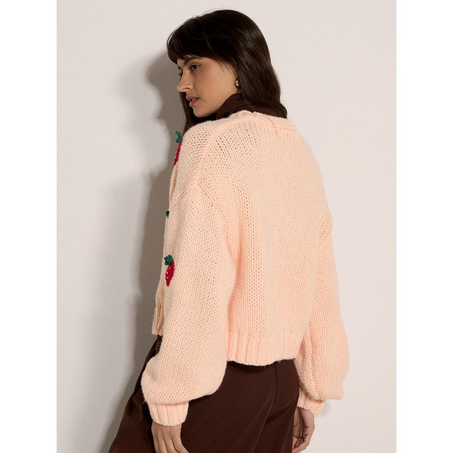 APRICOT Cardigan Maglia Grossa Motivo Fragole  