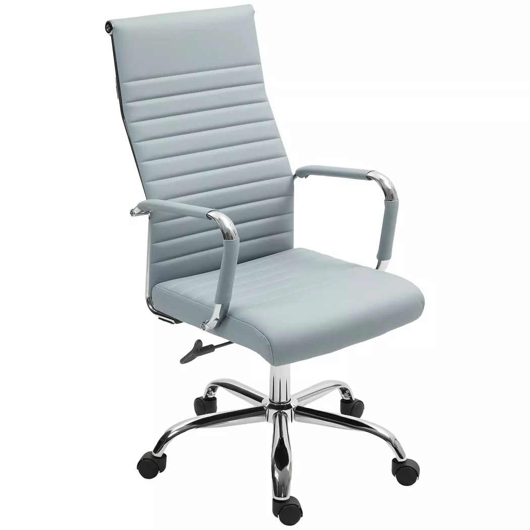 Northio – Bürostuhl Ergonomischer Schreibtischstuhl mit Wippfunktion, Höhenverstellbarer Drehstuhl Armlehne Computerstuhl, Kunstleder, Hellgrau Aosom, 73cm