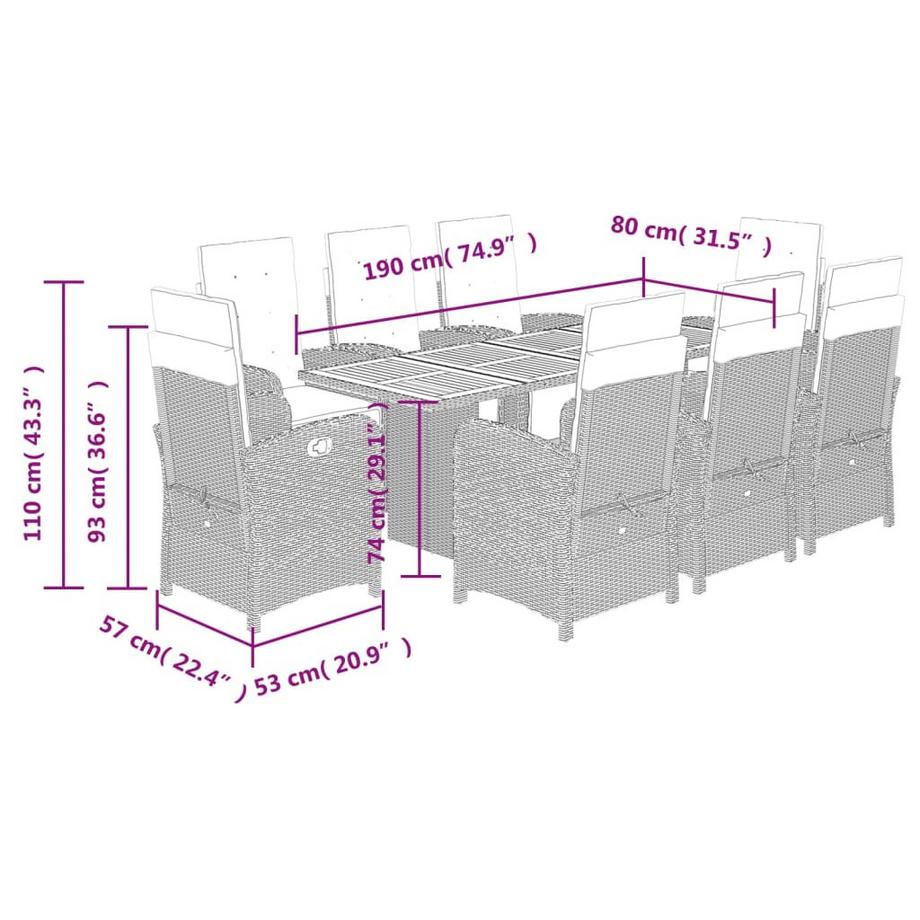 VidaXL Ensemble de salle à manger de jardin rotin synthétique  