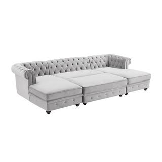 Vente-unique Wohnlandschaft & Hocker - Samt - Hellgrau - CHESTERFIELD  