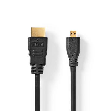 High Speed HDMI™ Kabel mit Ethernet | HDMI™ Stecker | HDMI™ Micro Stecker | 4K@30Hz | 10.2 Gbps | 1.50 m | Rund | PVC | Schwarz | Etikett