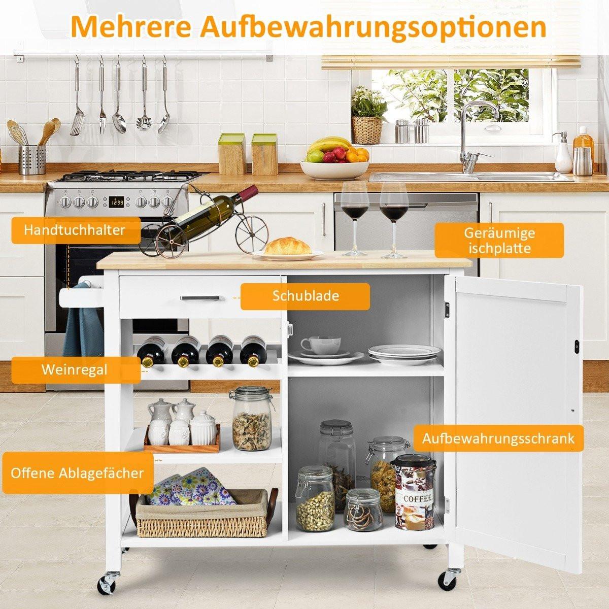 Northix Carrello da cucina con ruote Isola da cucina mobile con cassetto 100 x 48 x 90 cm Bianco  