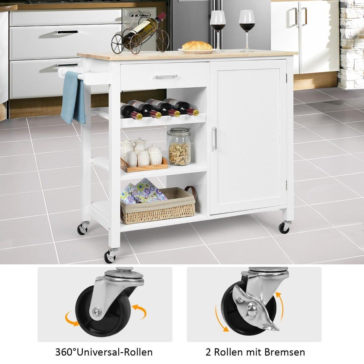 Northix Carrello da cucina con ruote Isola da cucina mobile con cassetto 100 x 48 x 90 cm Bianco  