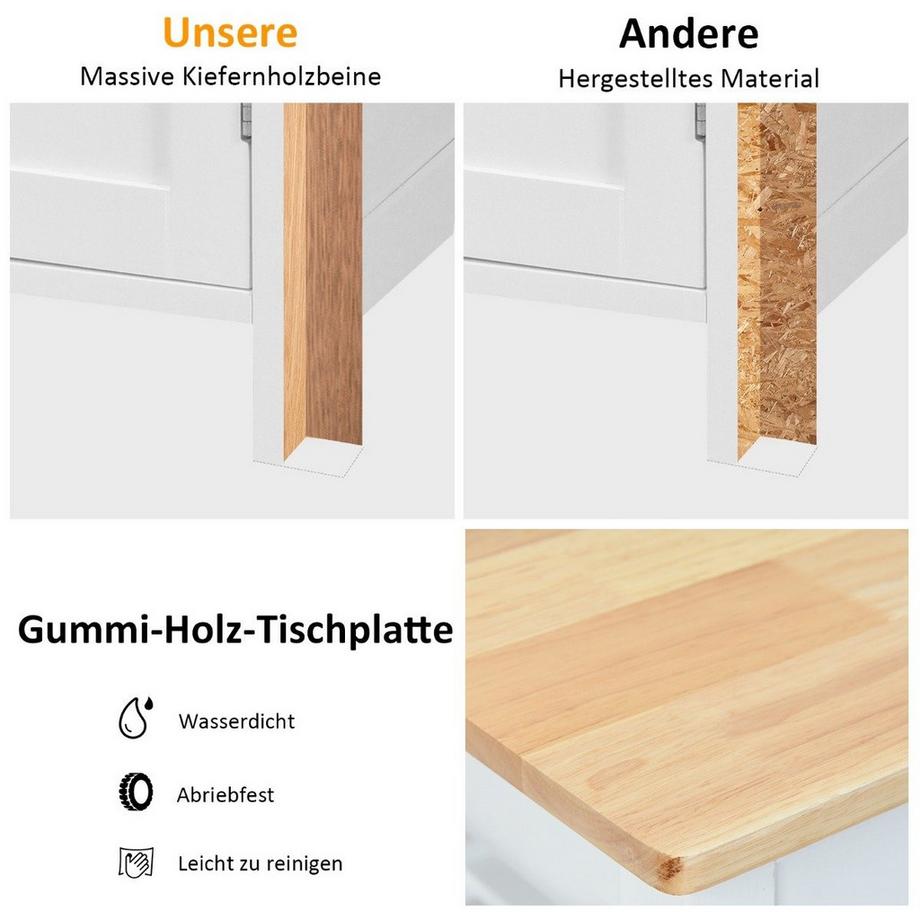 Northix Rollender Küchenwagen Mobile Kücheninsel mit Schublade 100 x 48 x 90 cm Weiß  