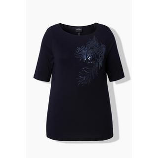 Ulla Popken  T-shirt con foglia di paillettes, scollo a barca e mezze maniche 