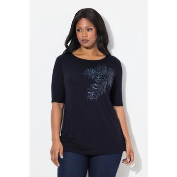 T-shirt manches courtes et décolleté bateau, feuille avec paillettes