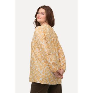 Ulla Popken  Tunique en coton bio. Motif feuillage. Col tunisien et manches longues. 