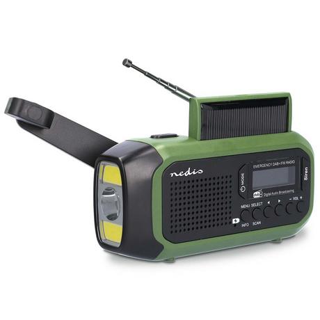 Nedis  Notfallradio | Tragbares Design | DAB+ / FM | Batteriebetriebener / Handel / Solar angetrieben / USB -Strom | Wecker | Grün Schwarz 