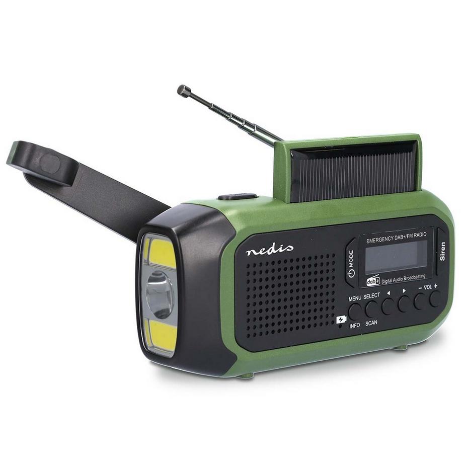 Radio d'urgence | Conception portable | DAB + / FM | Alimentation de la batterie / HandVV / Solar Alited / USB | Réveil | Vert noir