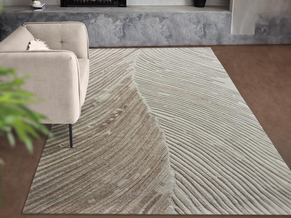 Vente-unique  Tapis en relief 100% laine fait à la main - 200 x 290 cm - 2200g/m2 - Ivoire - SERAPHINA 