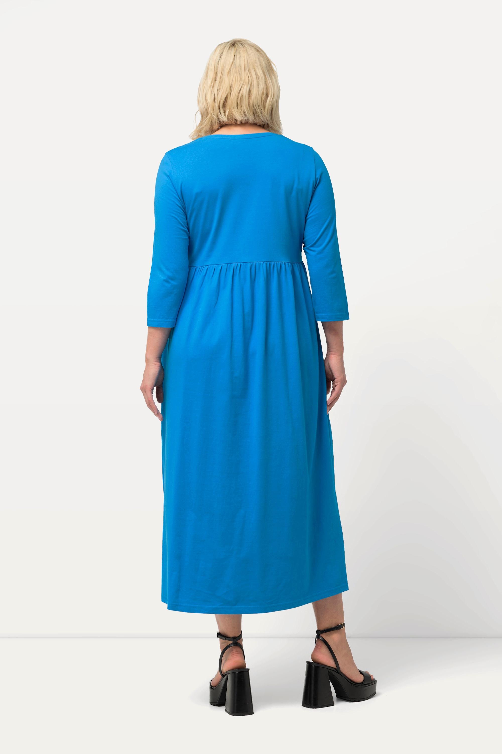 Ulla Popken  Robe en jersey, couture empire, col V, manches 3/4, poches 