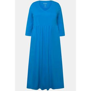 Ulla Popken  Robe en jersey, couture empire, col V, manches 3/4, poches 