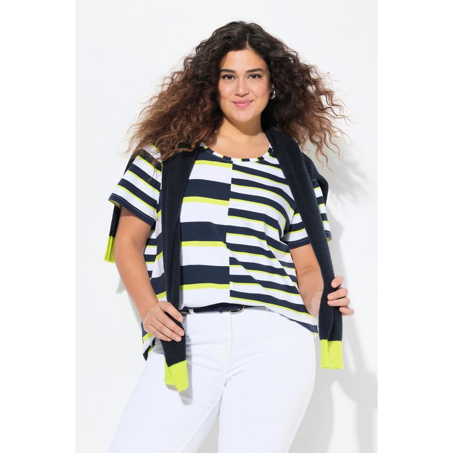 Ulla Popken T-shirt Relaxed Fit Rayures Col Rond Manches Courtes  