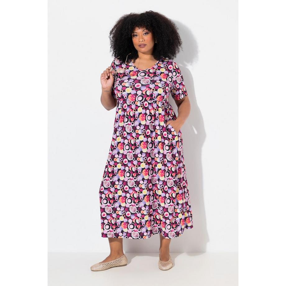 Ulla Popken Robe Maxi Coupe Évasée Col V Manches Courtes avec Poches  