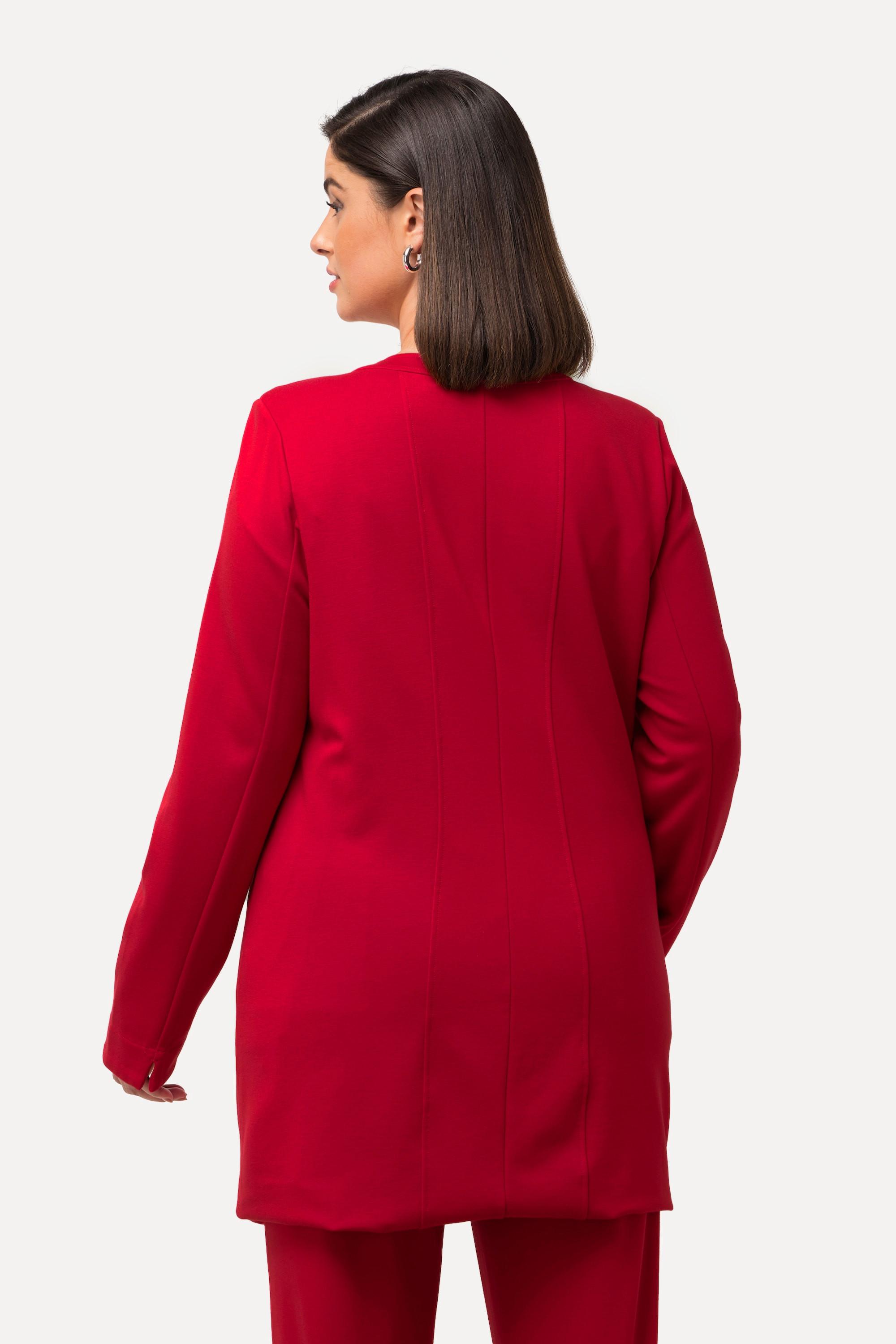 Ulla Popken Blazer Lungo Cuciture Decorative Scollo Rotondo Jersey  