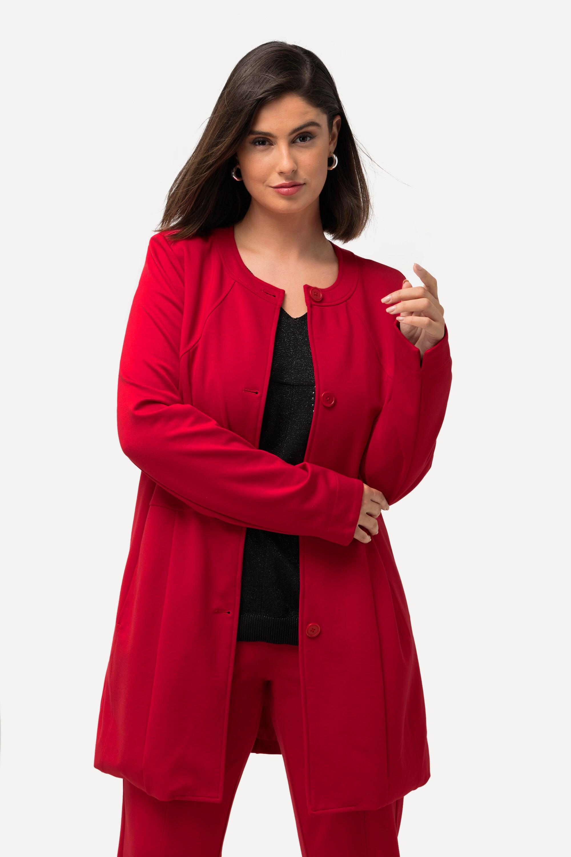 Ulla Popken Blazer Lungo Cuciture Decorative Scollo Rotondo Jersey  