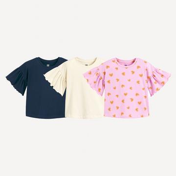 3er-Pack T-Shirts mit kurzen Volantärmeln