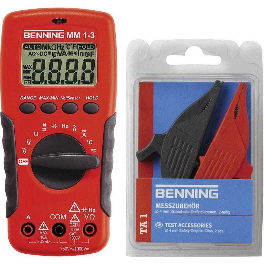 Benning  Benning Digital-Multimeter MM 1-3 + Sicherheits-Krokodilklemmen-Set TA 1 