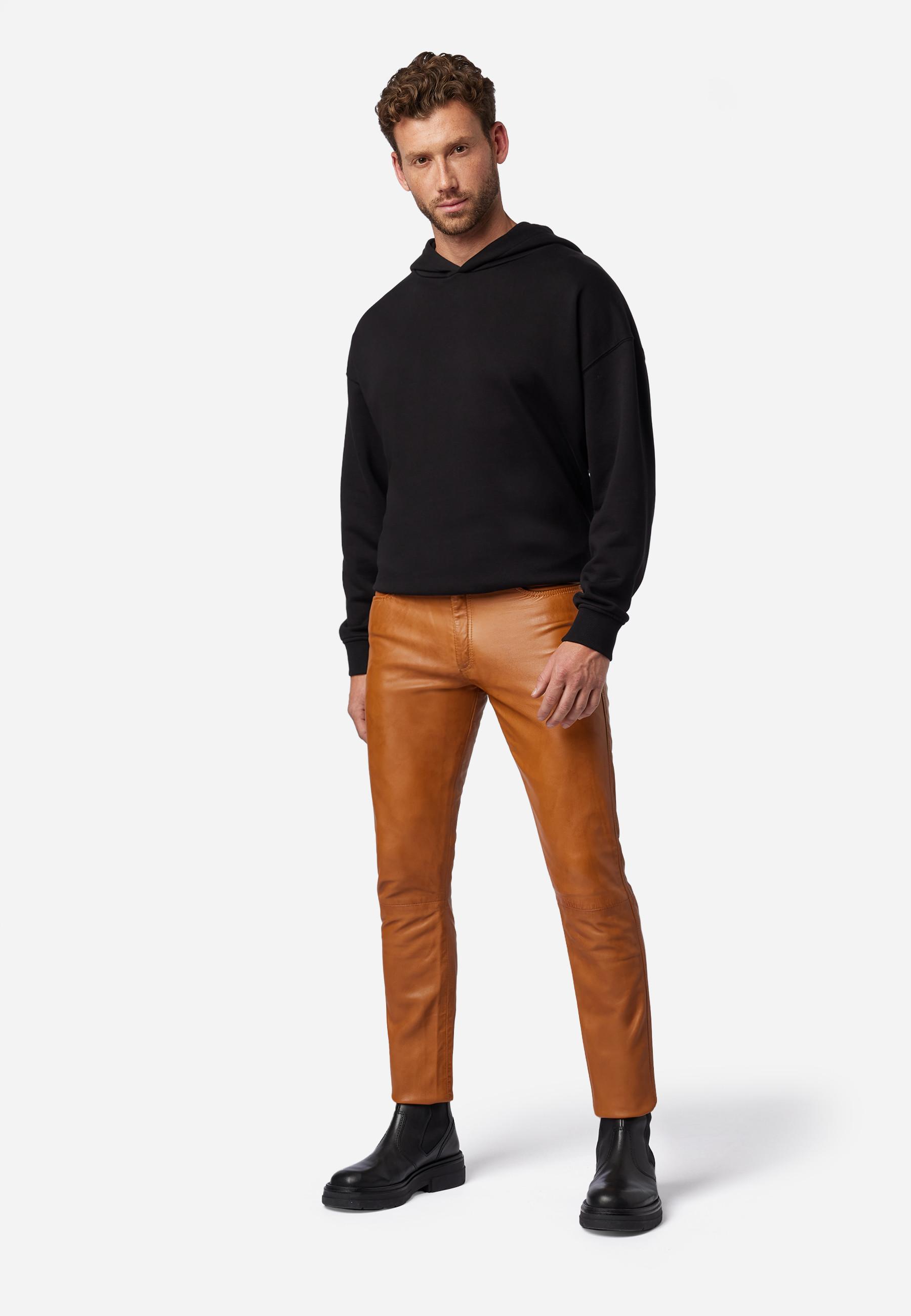 RICANO  Pantaloni in pelle da uomo Slim Fit, pantaloni in pelle 5 tasche in pelle di agnello - Slim Fit 