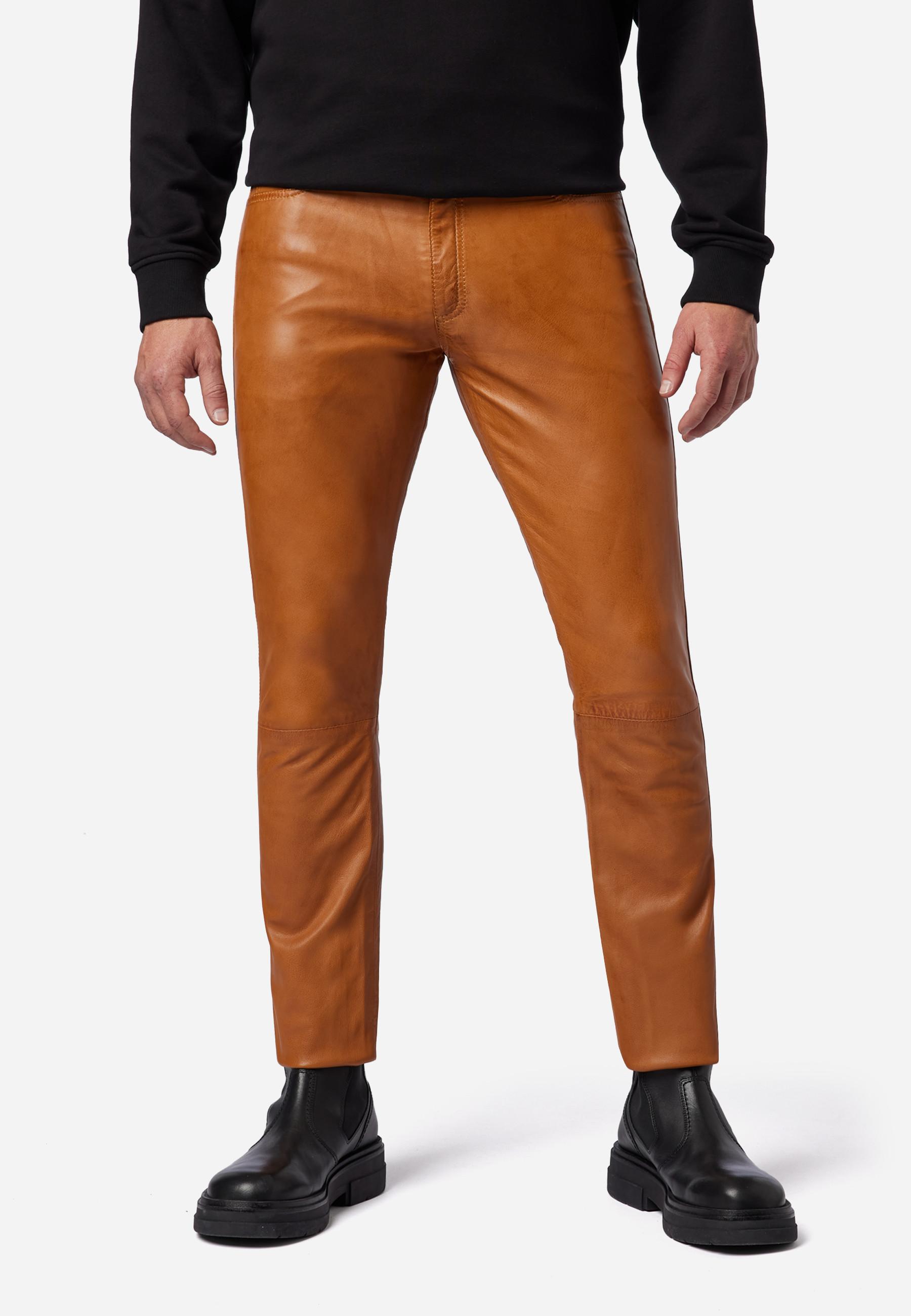 RICANO  Pantaloni in pelle da uomo Slim Fit, pantaloni in pelle 5 tasche in pelle di agnello - Slim Fit 