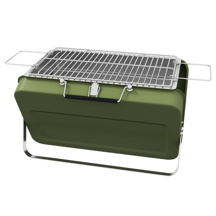 Grill De Table, Barbecue Au Charbon De Bois Avec Plateau À Charbon, Grille, Poignée, Pique-Nique, Jardin, Acier Inoxydable, Vert