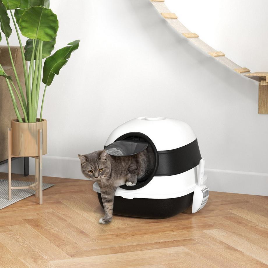 Northio  Couvercle De Toilette Pour Chat Déodorant Grille De Sol Pelle À Litière Grand Intérieur Jusqu'À 5Kg Blanc + Noir 52X41X38Cm 