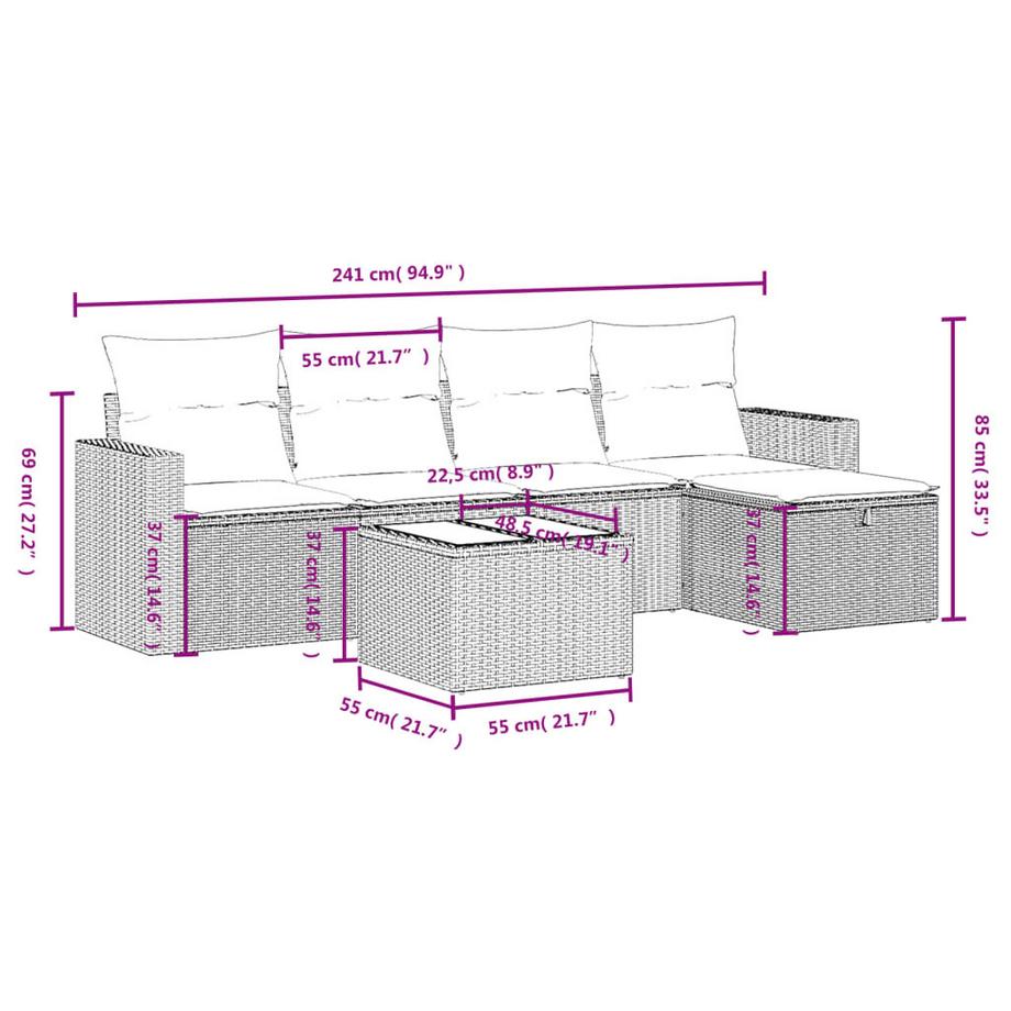 VidaXL set divano da giardino Polirattan  