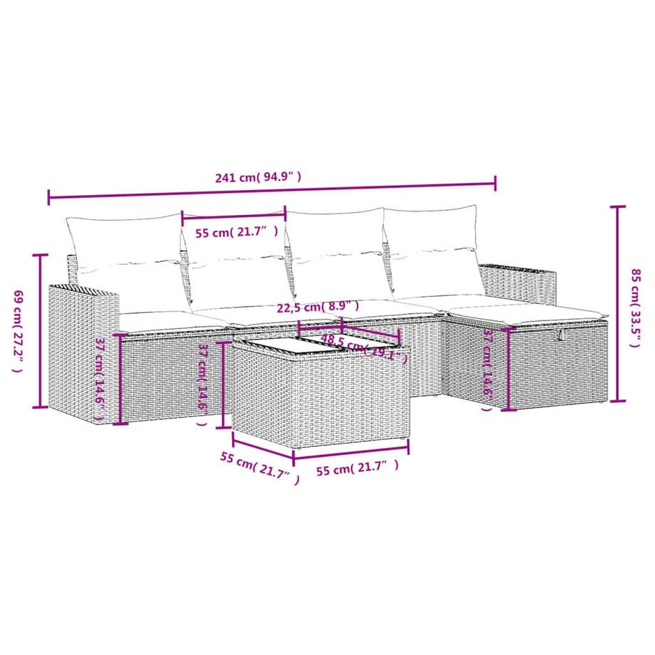 VidaXL set divano da giardino Polirattan  