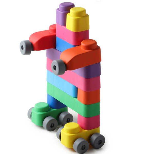 Montessori  Soft Blocks Plus Wheels -10 blocs et 8 roues Jouets de motricité 