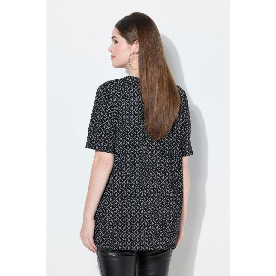 Ulla Popken T-Shirt Fantasia Tradizionale Taglio Svasato Scollo a V Mezze Maniche  