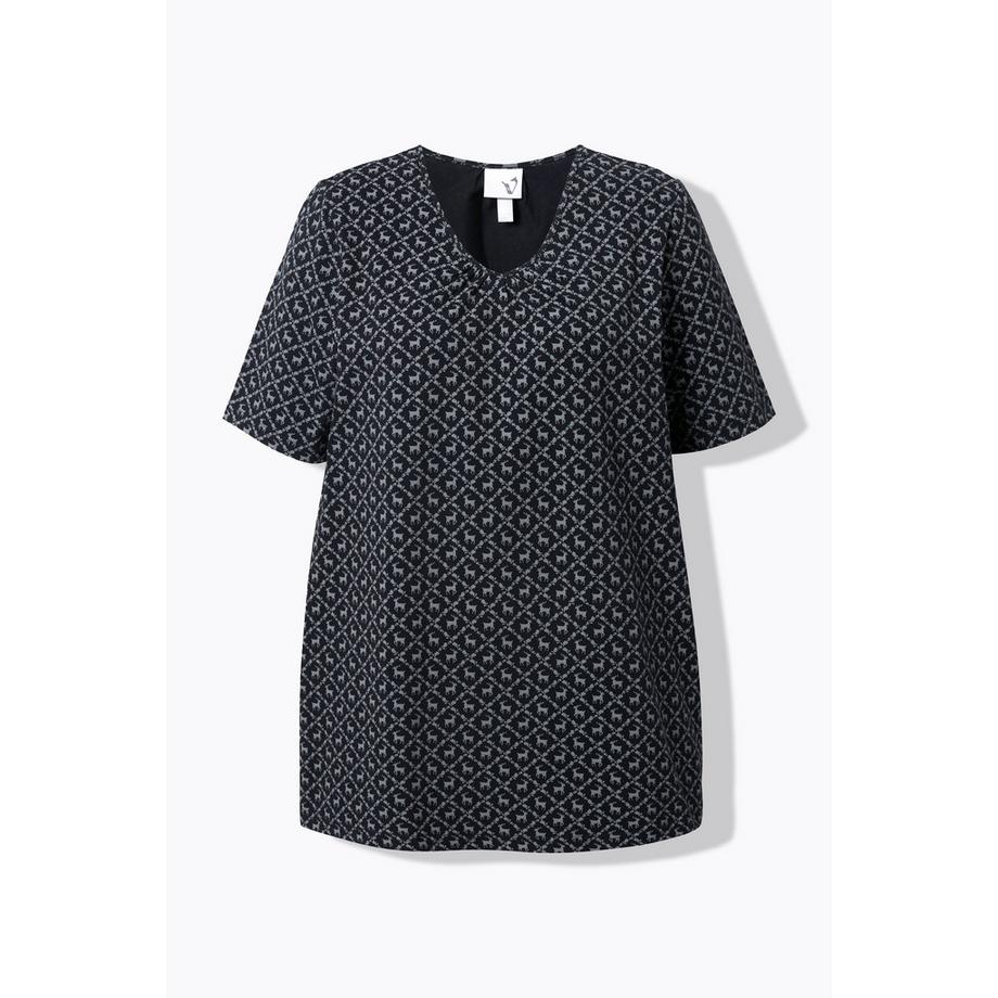 Ulla Popken T-Shirt Fantasia Tradizionale Taglio Svasato Scollo a V Mezze Maniche  