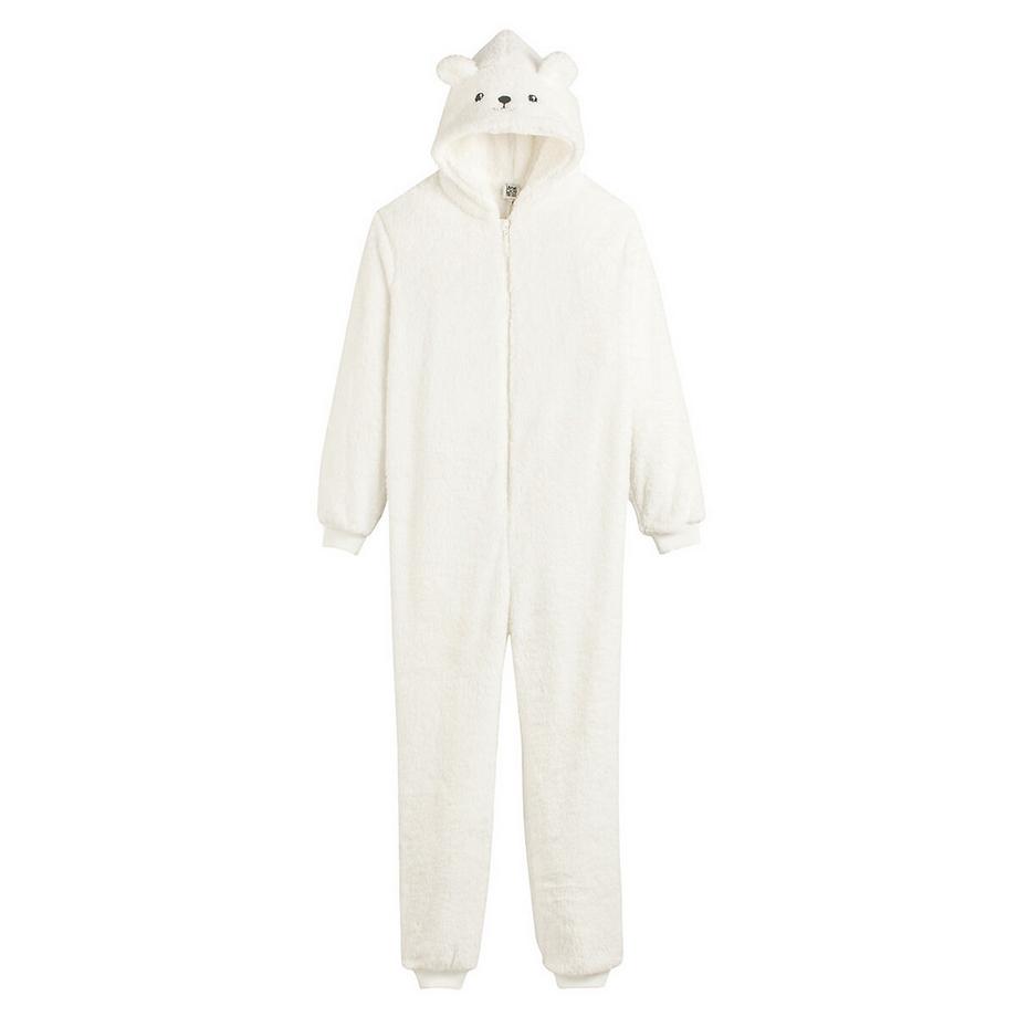 La Redoute Collections  Teddyfleece-Overall mit Kapuze und Teddy-Motiv 