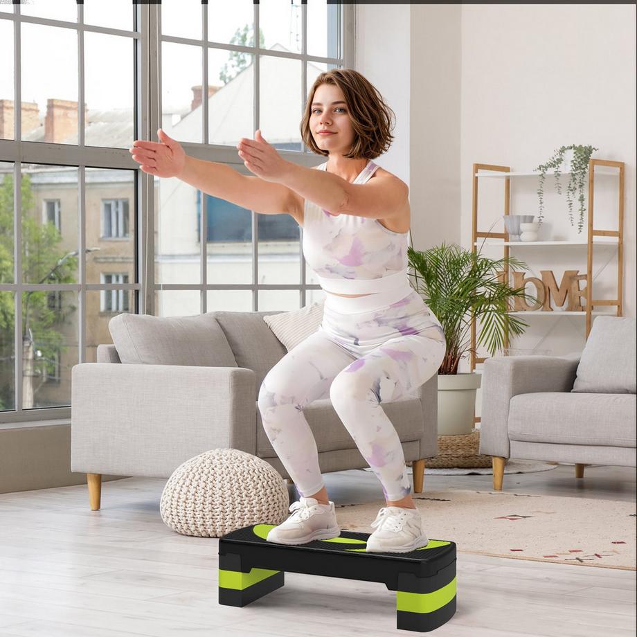 Northio  Stepping Stepper aérobie réglable en hauteur avec 3 niveaux (10/15/20 cm) vélo d'exercice fitness pour intérieur extérieur capacité de charge jusqu'à 150 kg vert 