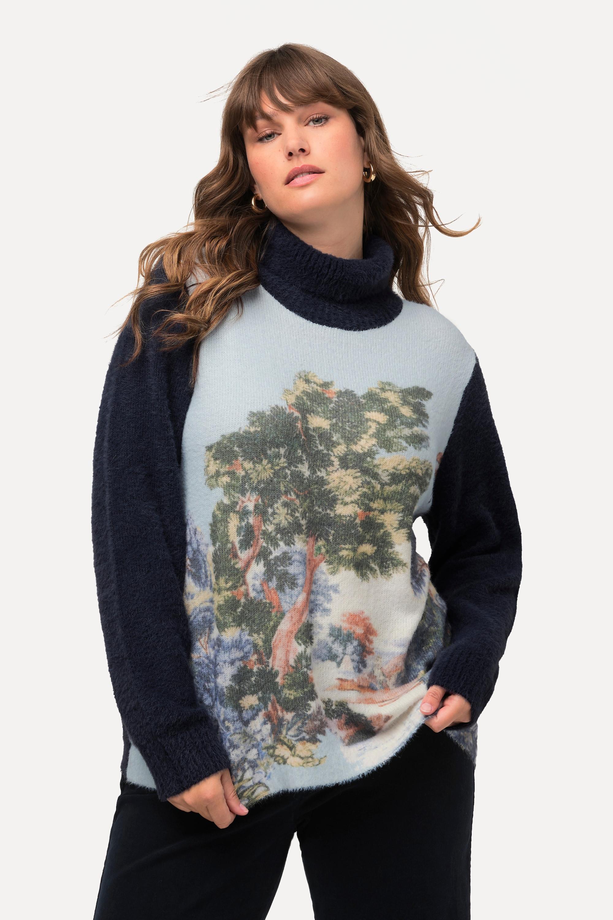 Ulla Popken  Pullover dolcevita con paesaggio e maniche lunghe 