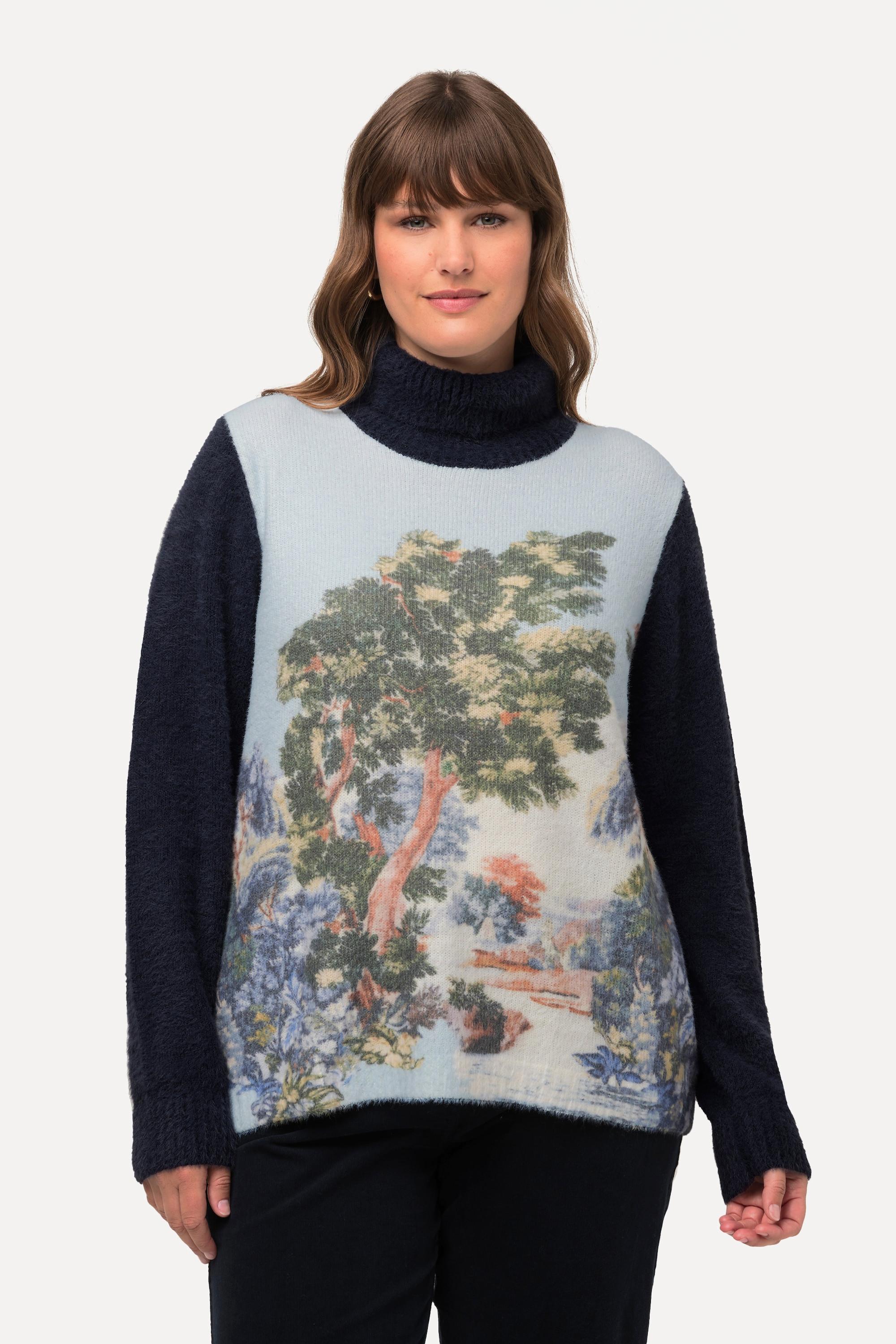 Ulla Popken  Pullover dolcevita con paesaggio e maniche lunghe 