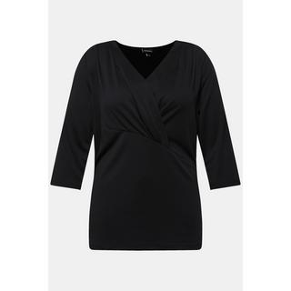 Ulla Popken  T-shirt esprit cache-cœur, modal mélangé, décolleté en V et manches 3/4 