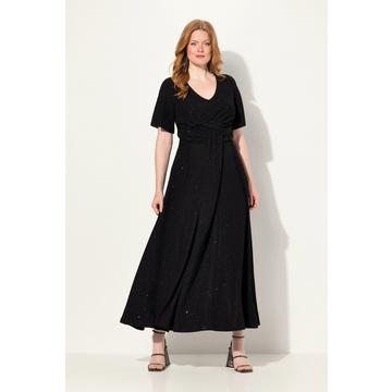 Robe de soirée aspect scintillant, décolleté en V et manches courtes