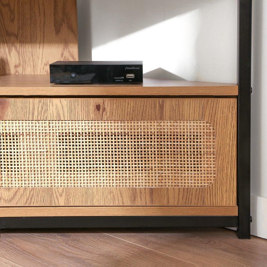 Calicosy Meuble TV d'Angle 1 Porte avec Cannage Rotin L100 cm - JAYA  