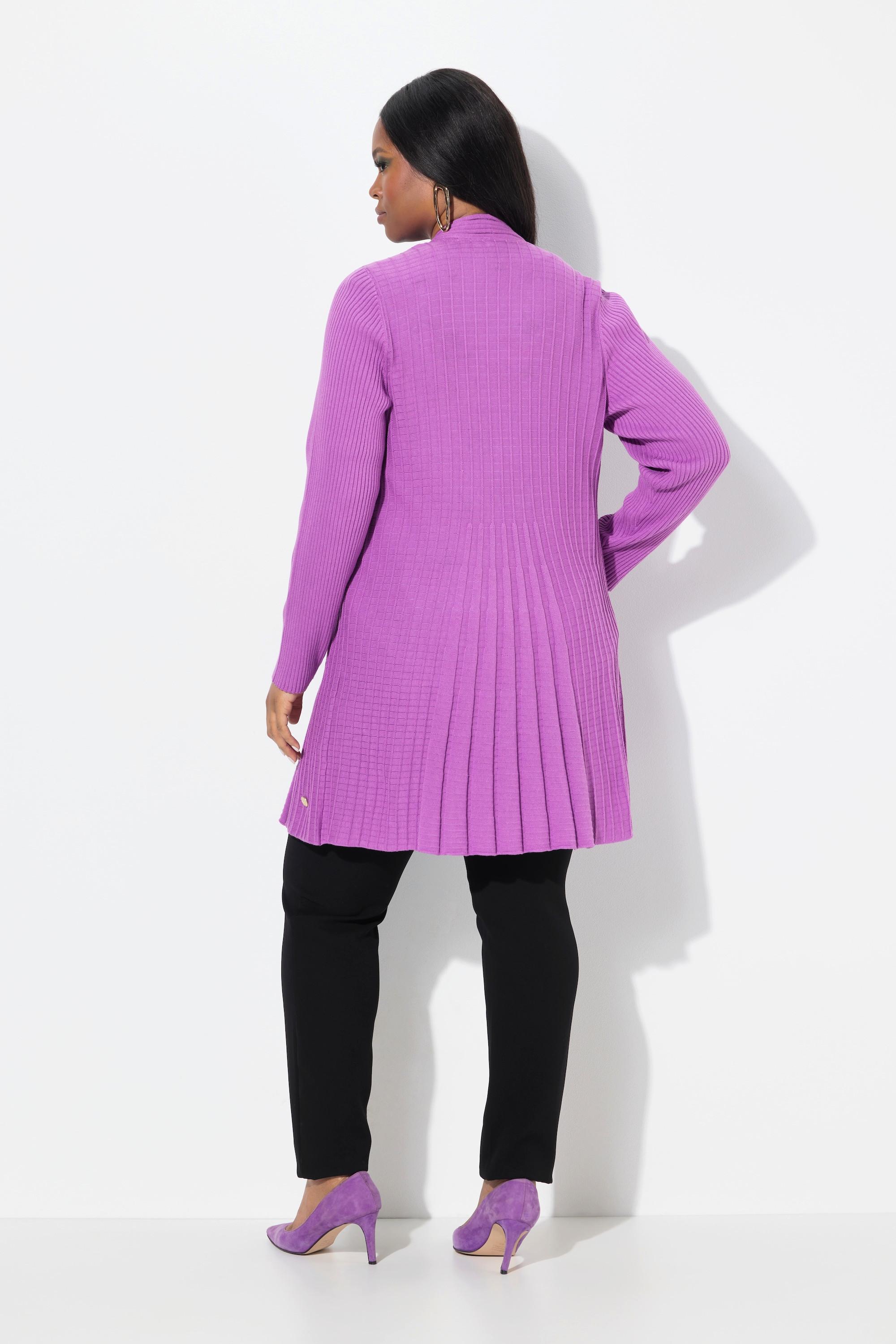 Ulla Popken Cardigan Plissettato Maglia Collo a Sciarpa Maniche Lunghe Taglio Svasato  