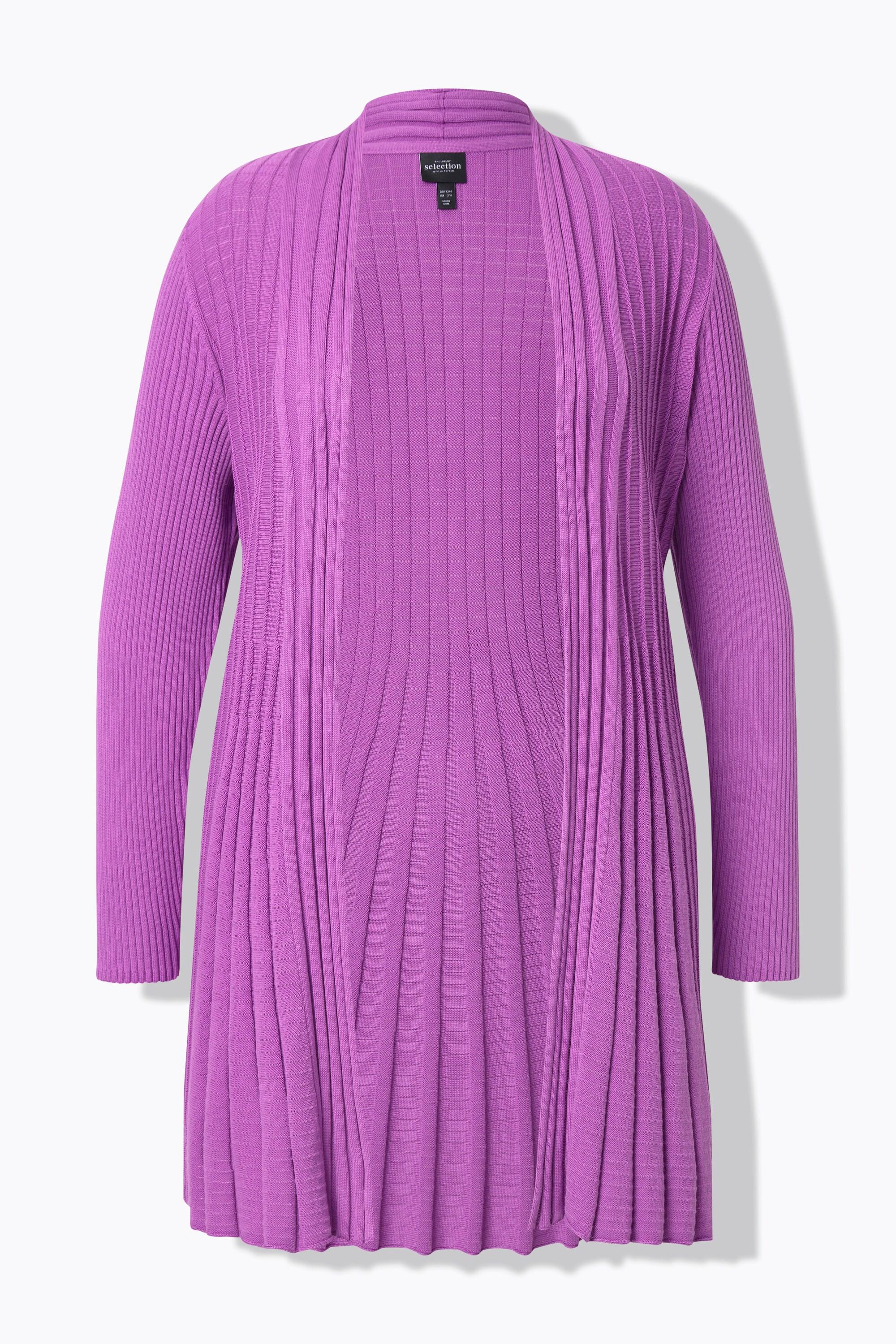 Ulla Popken Cardigan Plissettato Maglia Collo a Sciarpa Maniche Lunghe Taglio Svasato  