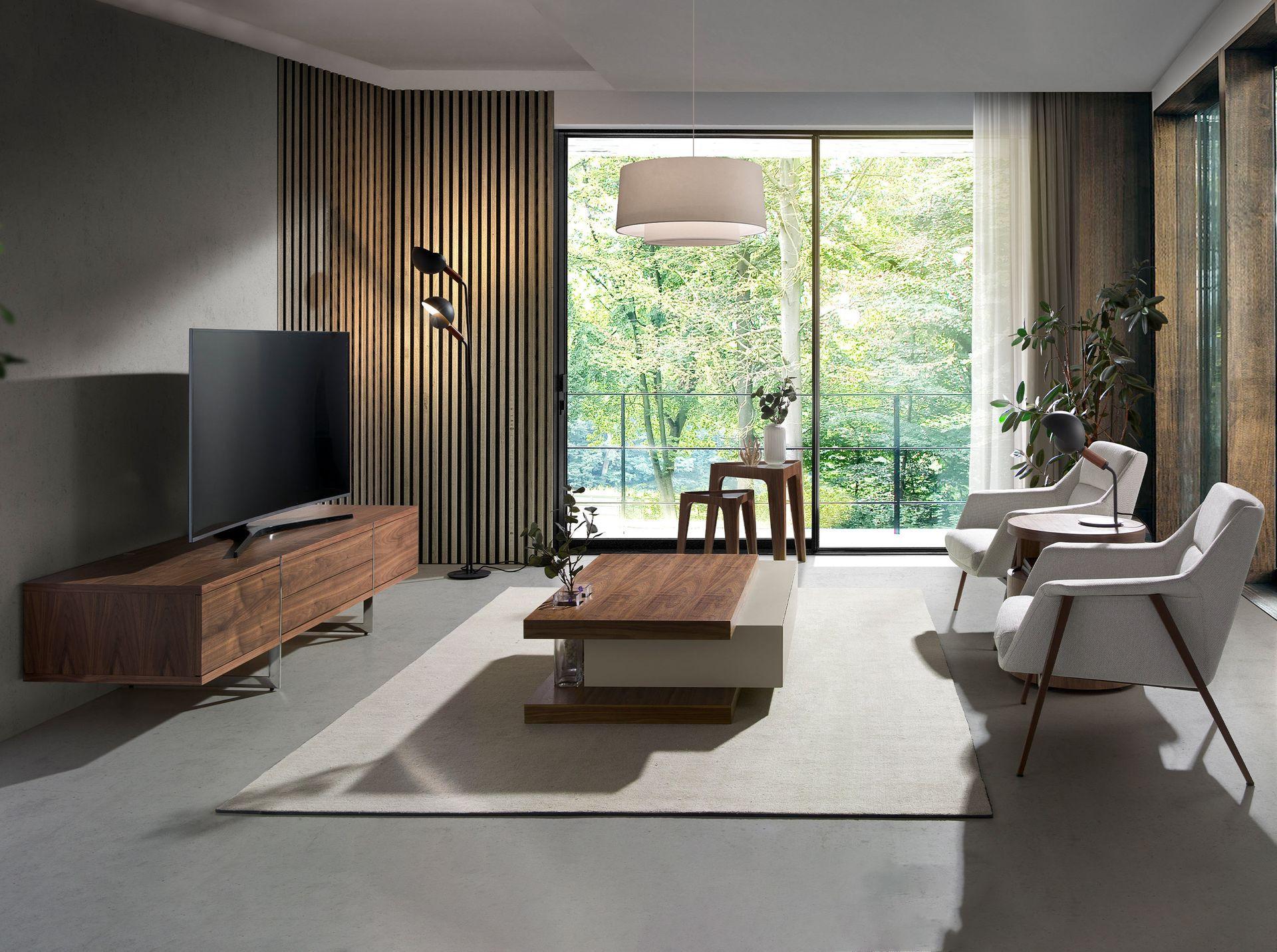 ANGEL CERDA Porta TV in noce e acciaio cromato  