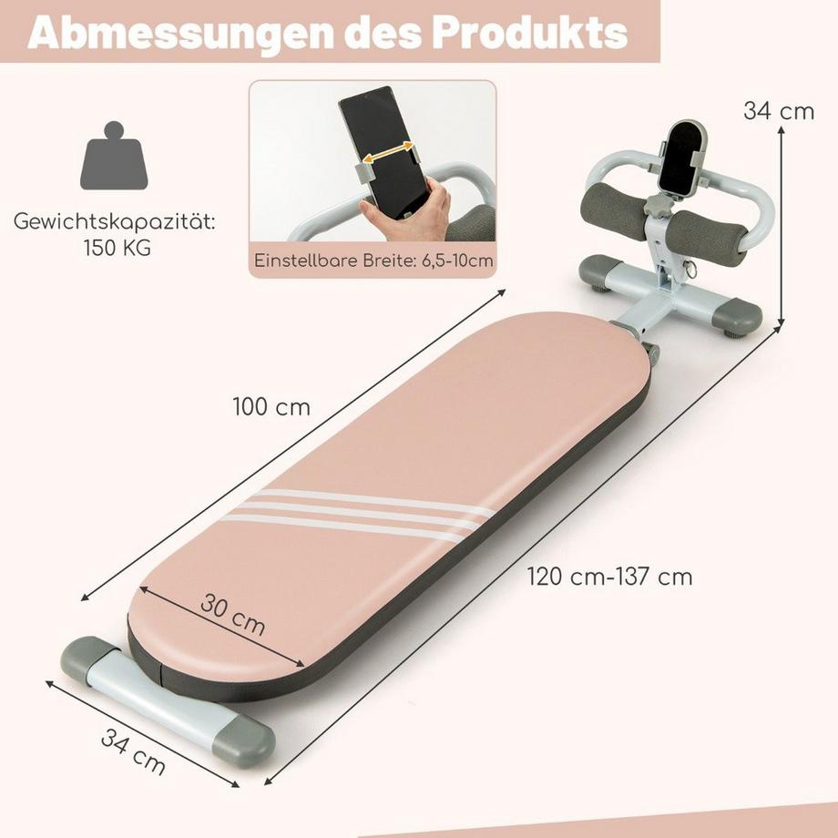 Northix  Banc de musculation pliable avec 3 angles réglables et support pour téléphone portable. Banc de musculation rose. 
