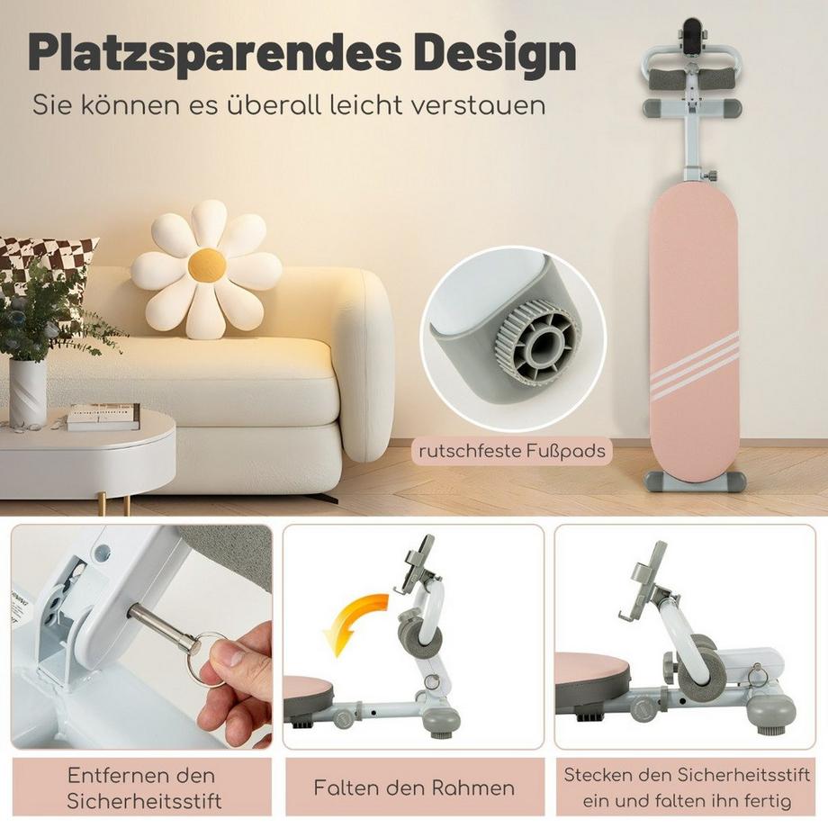 Northix  Banc de musculation pliable avec 3 angles réglables et support pour téléphone portable. Banc de musculation rose. 