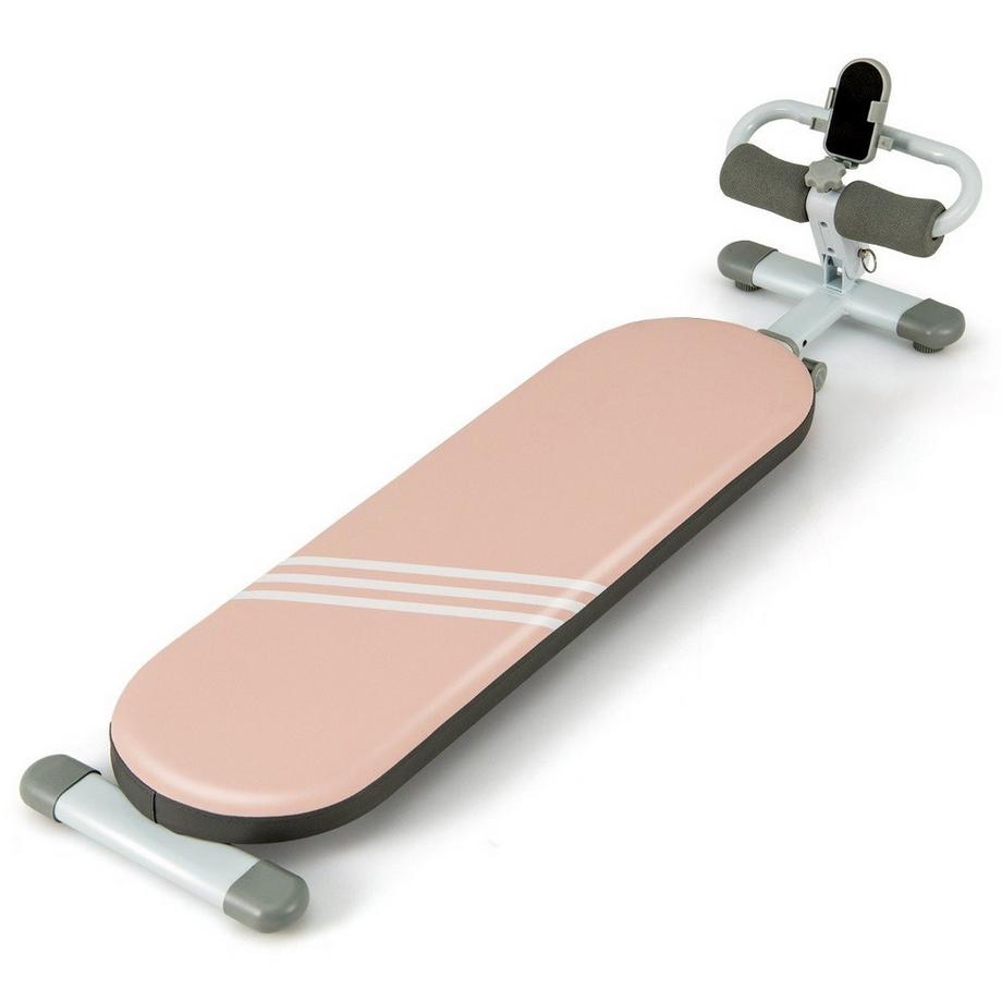 Banc de musculation pliable avec 3 angles réglables et support pour téléphone portable. Banc de musculation rose.