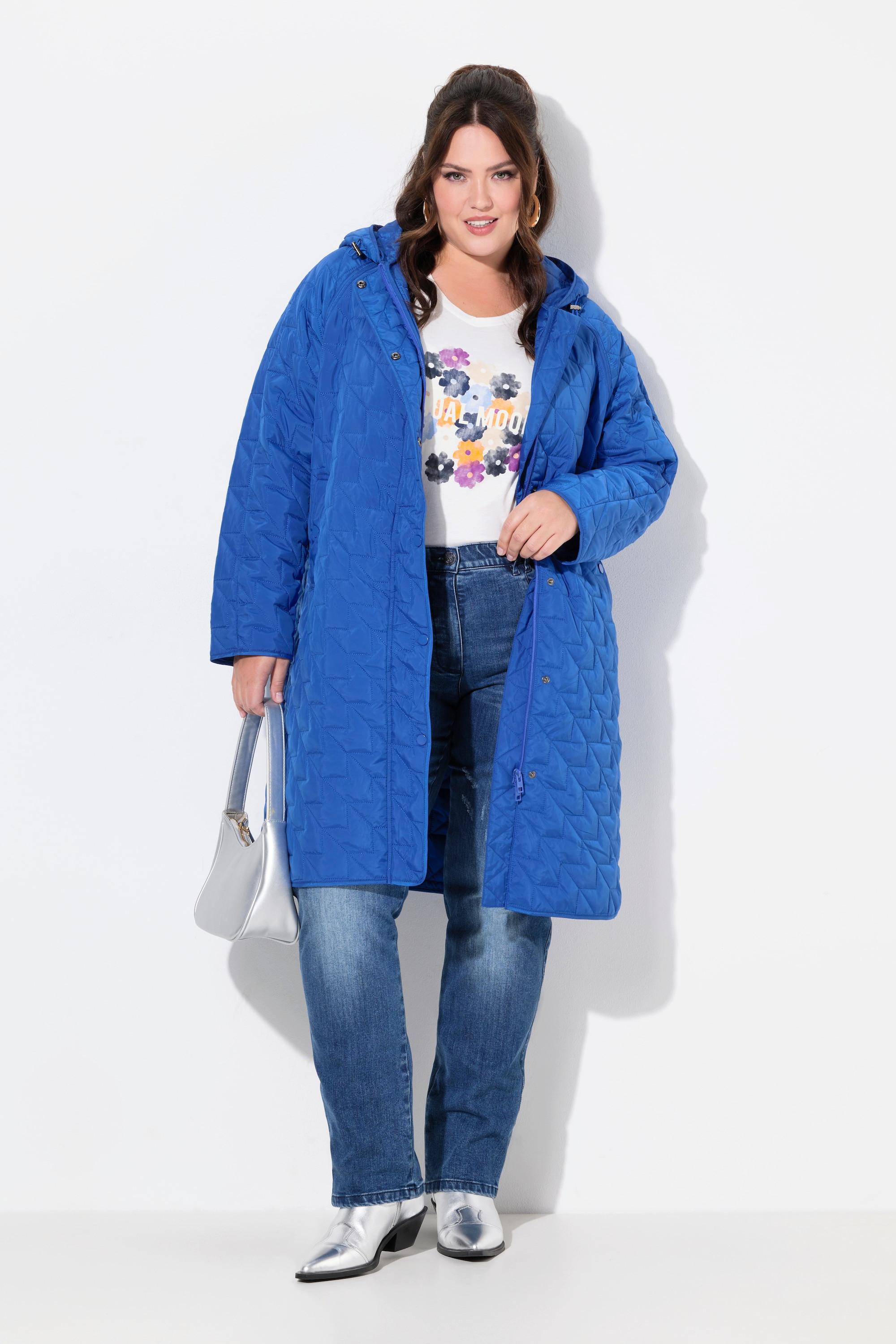 Ulla Popken Cappotto Trapuntato Leggero Idrorepellente con Cappuccio  