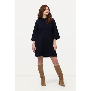 Robe midi à col montant et manches 3/4, matière texturée en coton bio