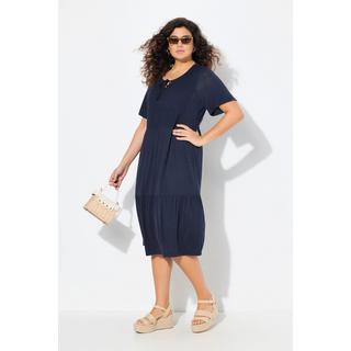 Ulla Popken Abito in jersey Inserto a punto smock Scollo a girocollo Mezze maniche svasate  