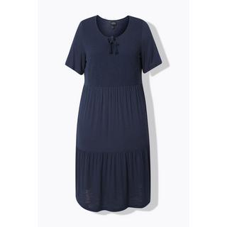 Ulla Popken Abito in jersey Inserto a punto smock Scollo a girocollo Mezze maniche svasate  