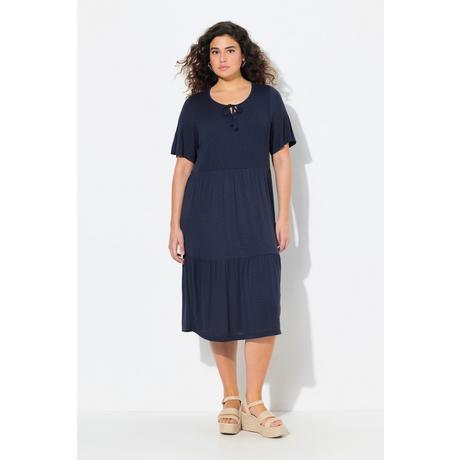 Ulla Popken Abito in jersey Inserto a punto smock Scollo a girocollo Mezze maniche svasate  