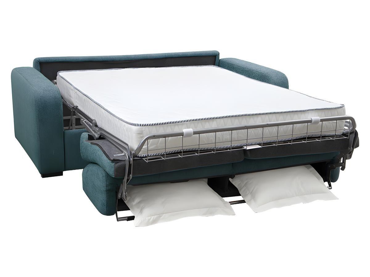 Vente-unique Canapé 3 places convertible express en tissu bleu - Couchage 140 cm - Matelas 22 cm - BEVIS  